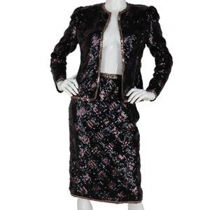 Vintage Adolfo At Saks Fifth Avenue Sequins Party Blazer Jacket Skirt Set Suit